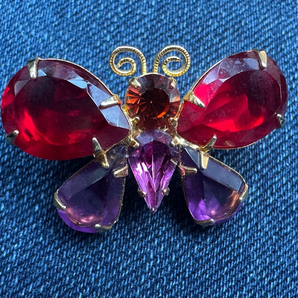 Joan Rivers Vintage Classic Collection Multi Colored Rhinestone Butterfly Brooch
